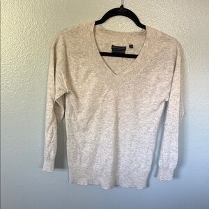 BROWN ALLAN small V-Neck Cream Sweater